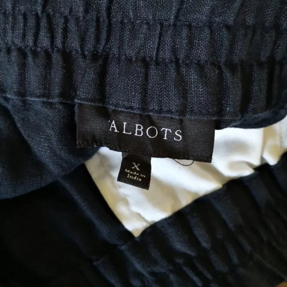 New‎ Talbots 100% Linen Drawstring Pants Navy Blue Size X